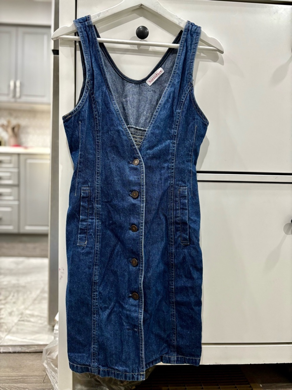 SORRIDERE Denim Button-Front Sleeveless Dress - Blue Japanese brand